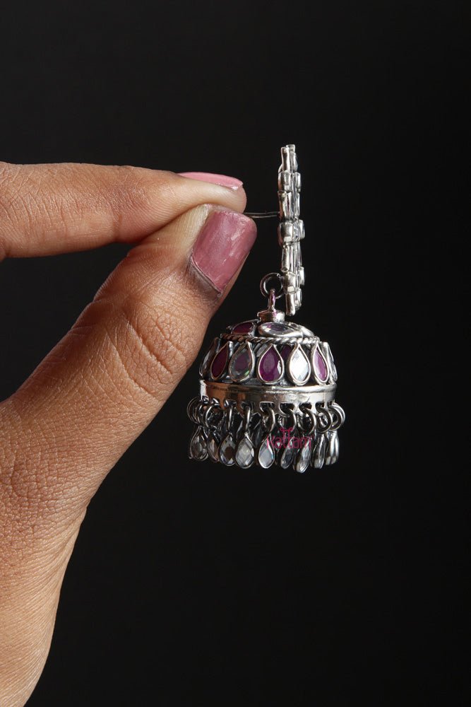 92.5 Silver Flower Stone Jhumka - SJE008