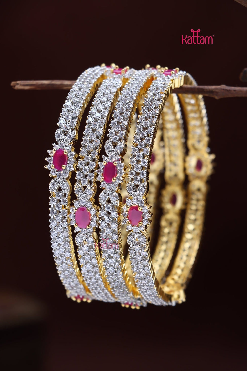 AD Patterned Ruby Bangle ( Set of 4) - B588 - V4