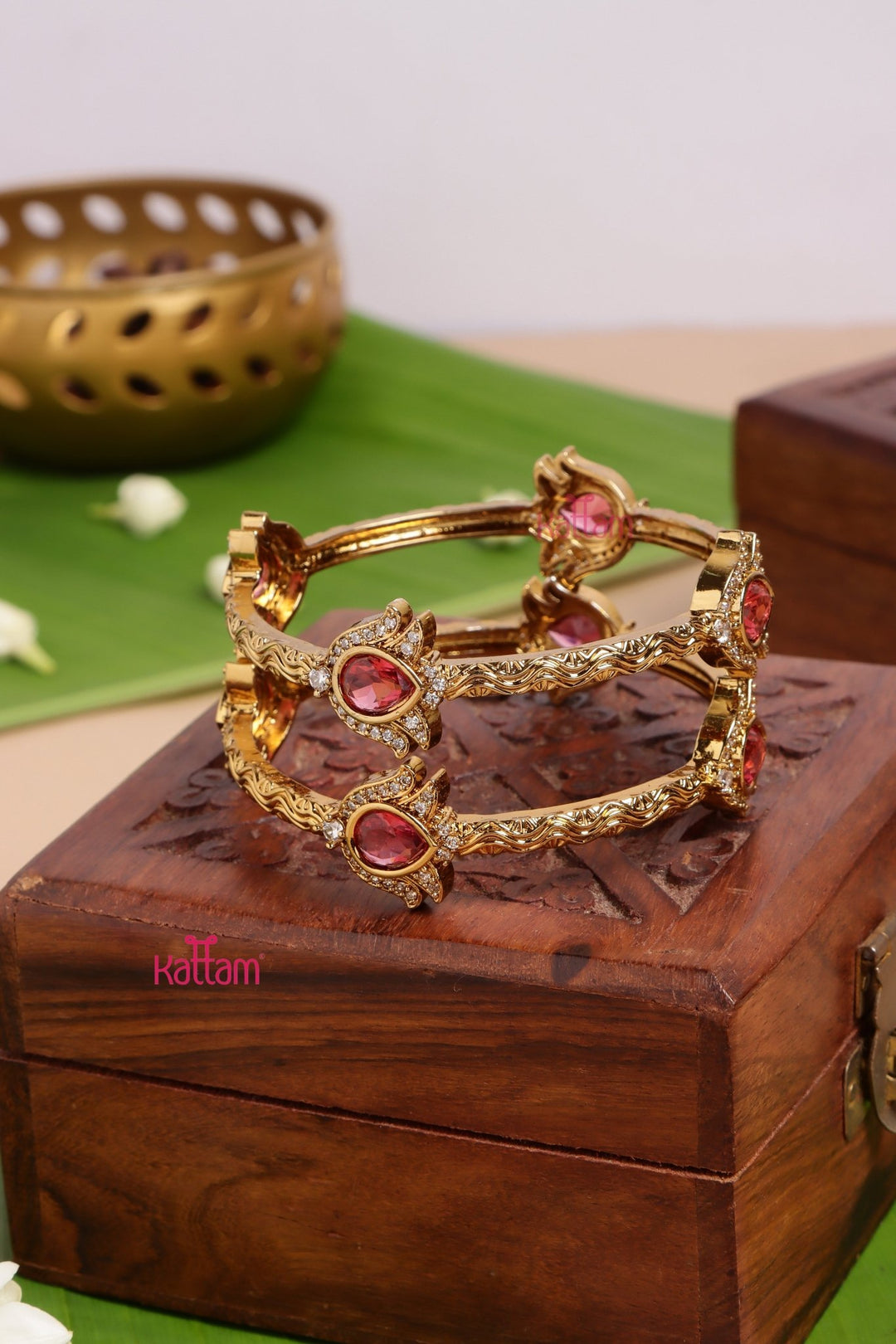 AD Ruby Drop Bangle Set - B554 - V4