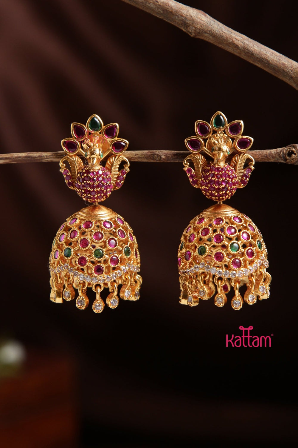 AD Rubygreen Peacock Jhumka - E930