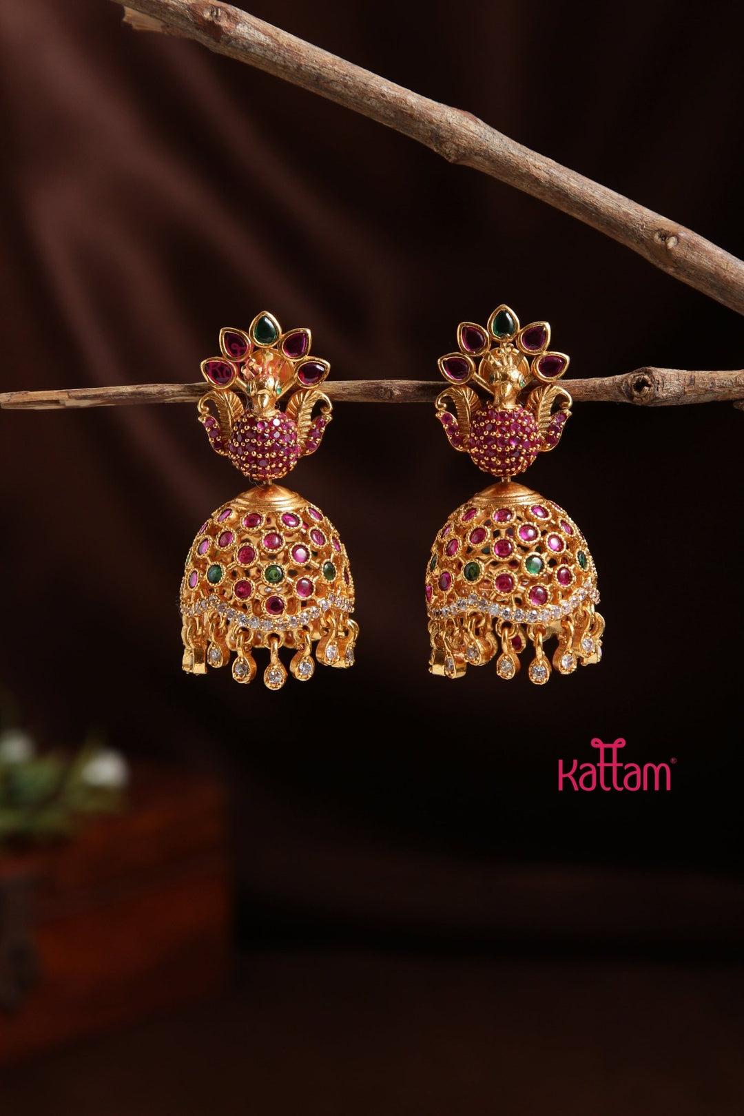 AD Rubygreen Peacock Jhumka - E930