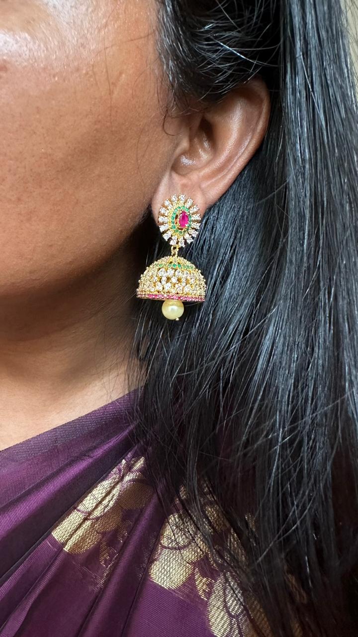 AD Stone Multistone Chakra Jhumka - E723