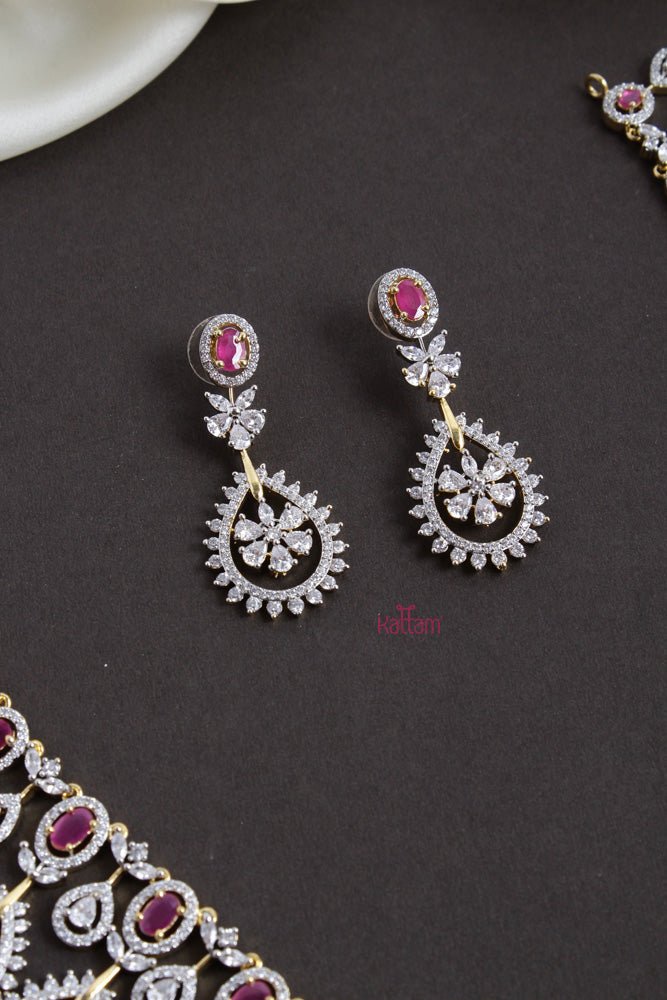 American Diamond Ruby Grand Stone Bridal Haram - N2472