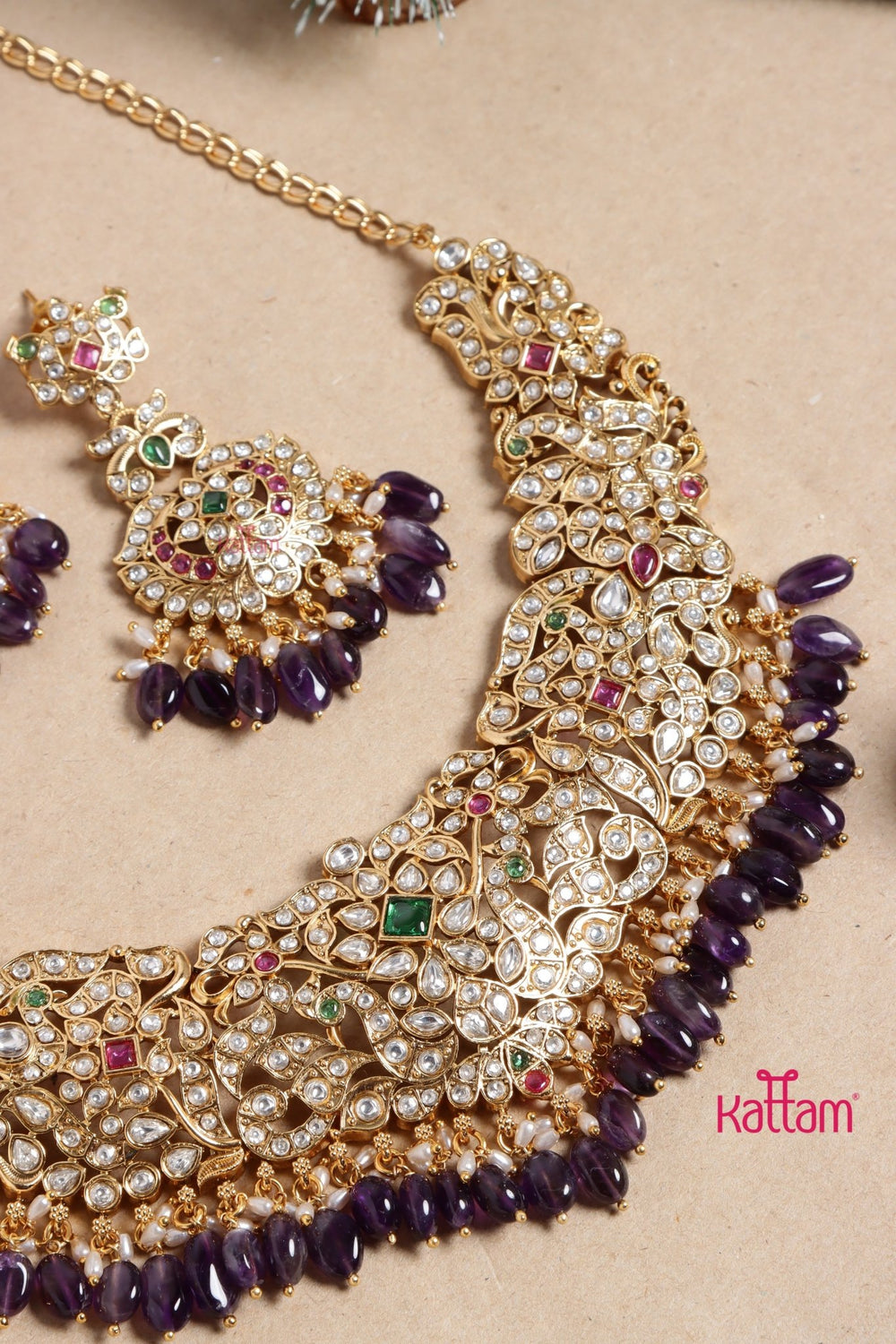 Bhavika - Bridal Purple Beaded Choker Set - N3462