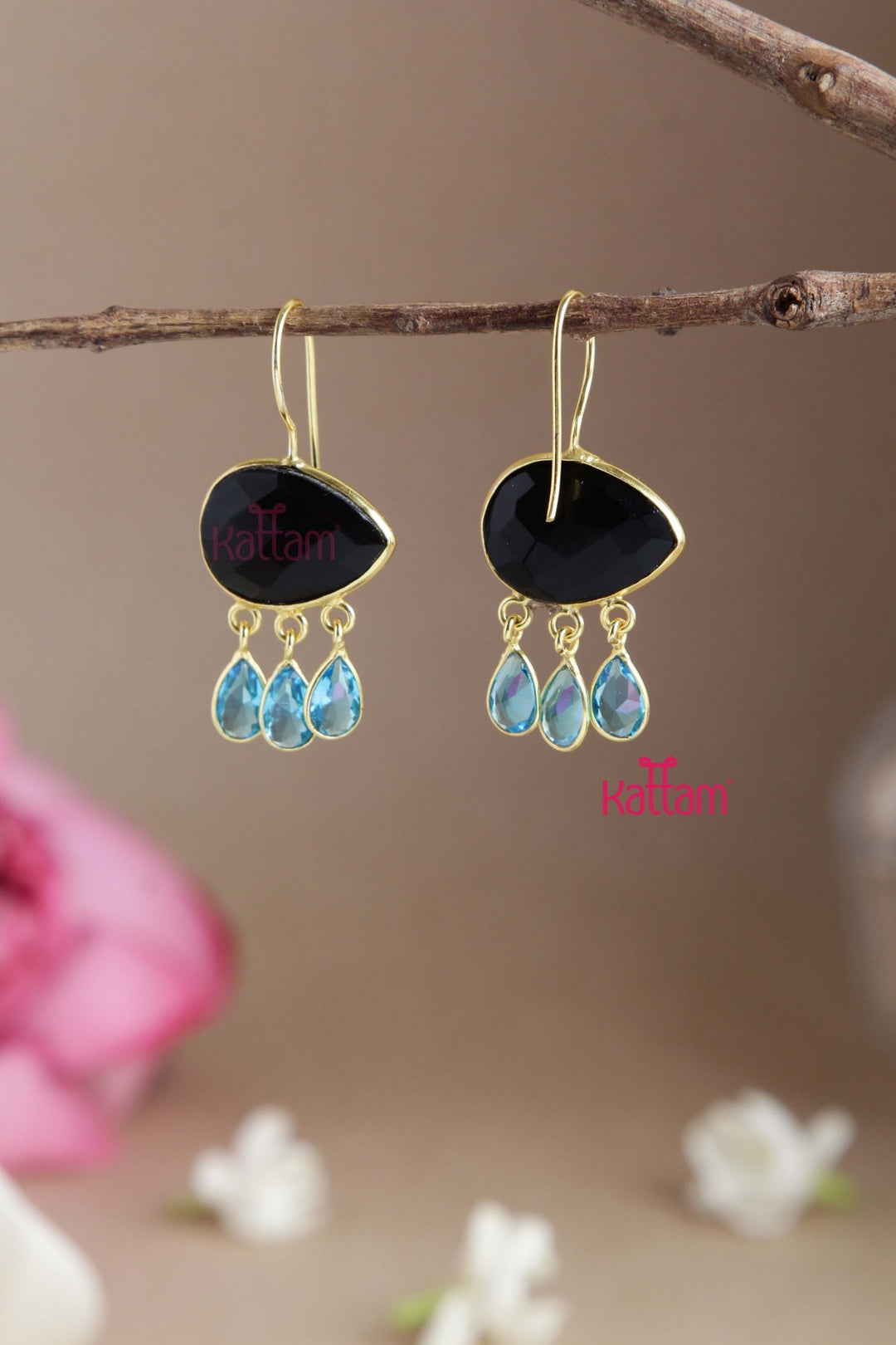 Black Blue GemStone Hook Earring - E803