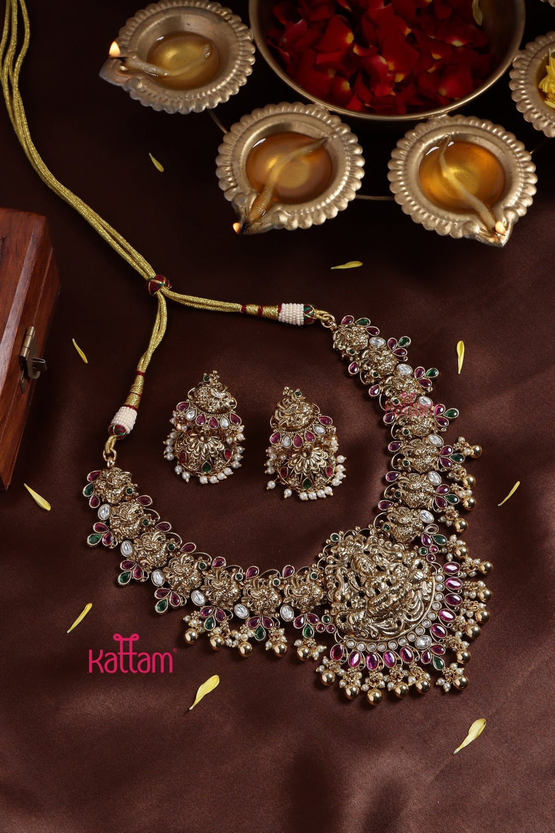 Bridal Gajalakshmi Gold Trims Necklace - N3254