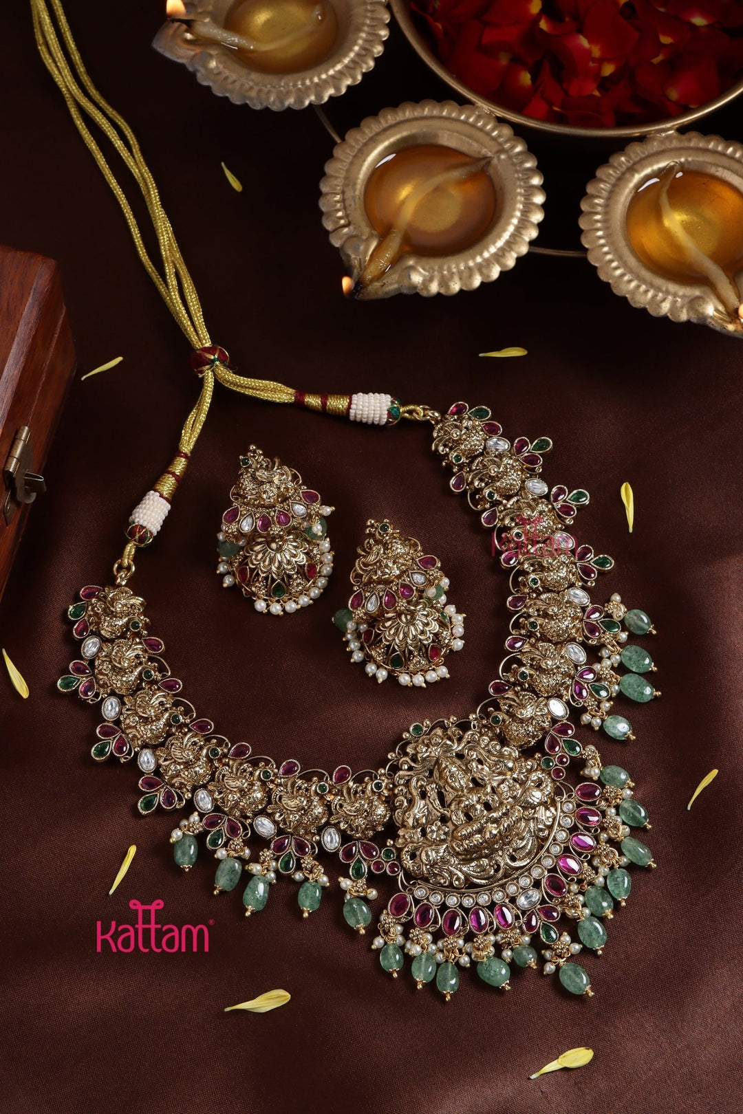 Bridal Gajalakshmi Green Beads Necklace - N3252