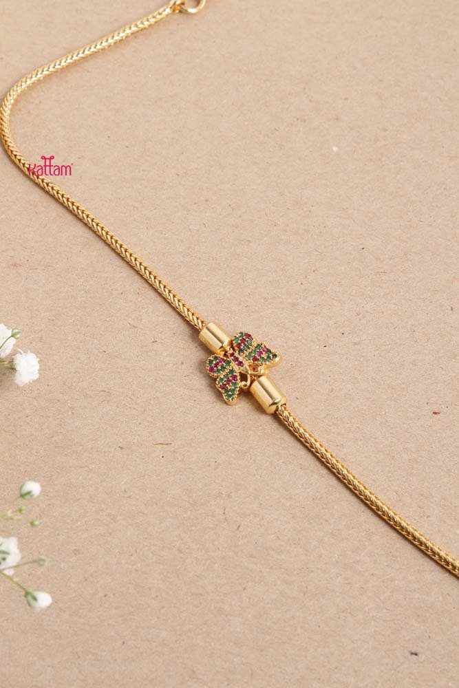 Butterfly Ruby Green Stone Mogappu Chain - N2544