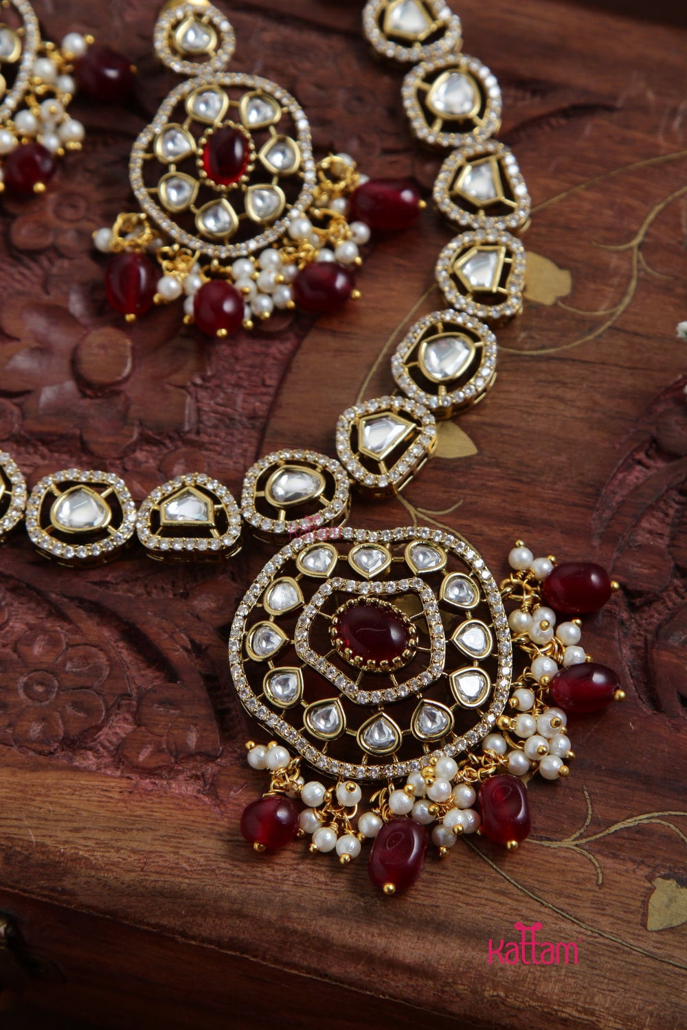 Charvi - American Diamond Maroon Short Necklace - N5105