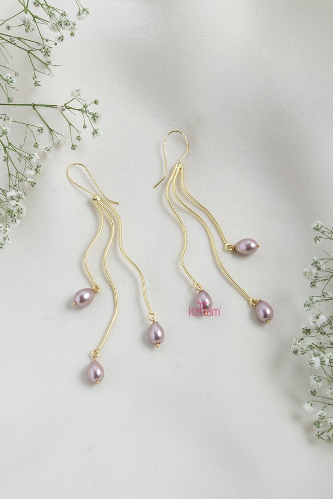 Contemporary Drop Pearl Hook Earring - E686