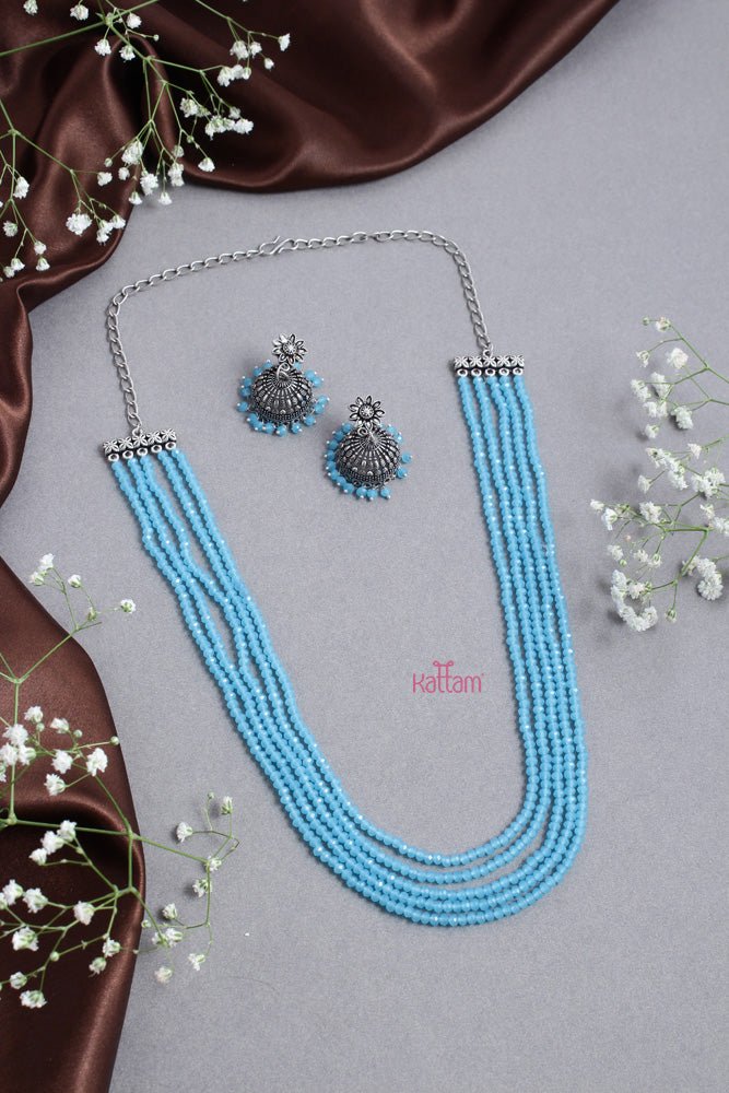 Crystal Beaded Layered Mala - Sky Blue - N2538