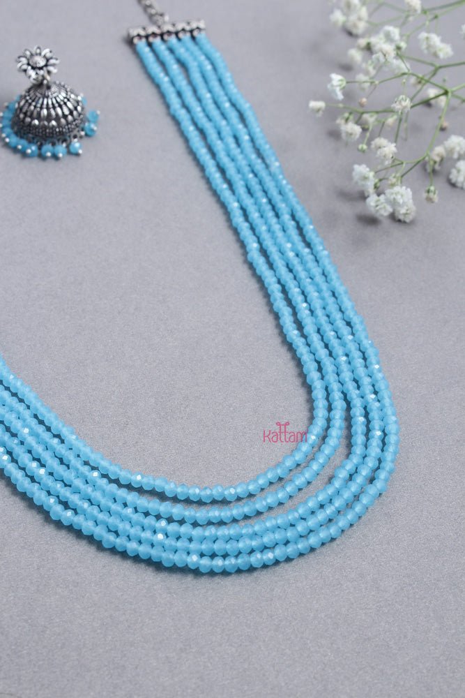 Crystal Beaded Layered Mala - Sky Blue - N2538