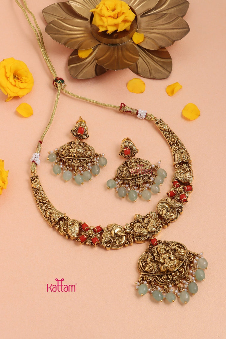 Deva Shri - Antique Peacock Coral Necklace - Design 1 - N3329