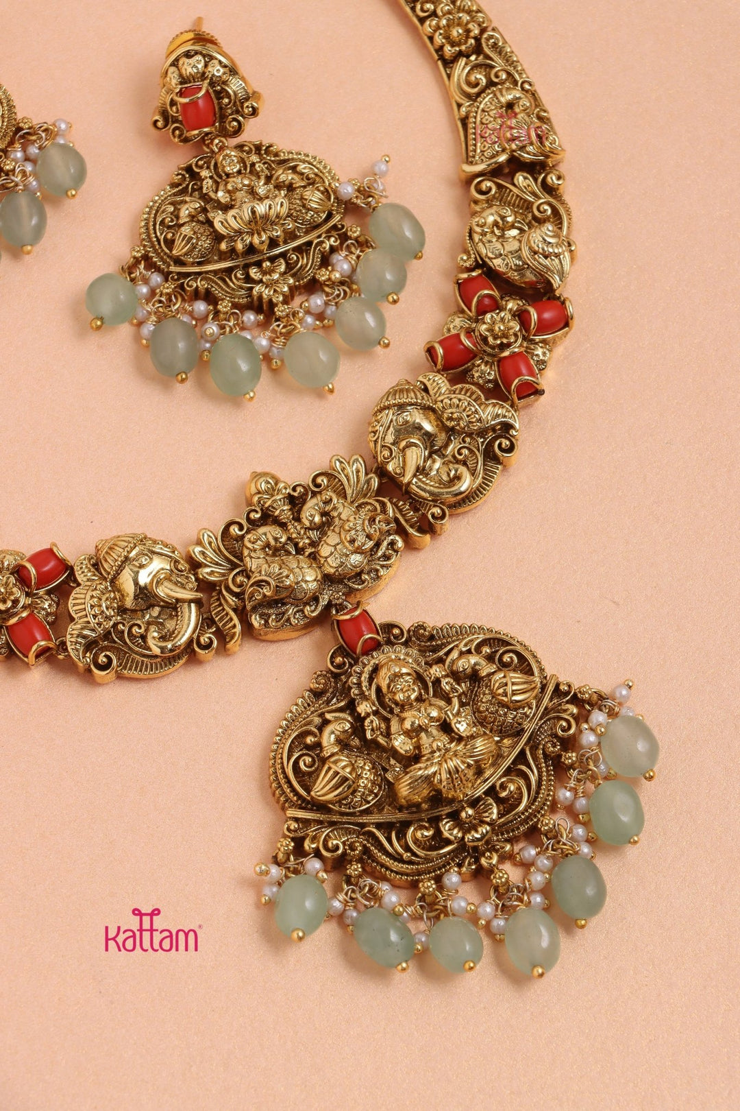 Deva Shri - Antique Peacock Coral Necklace - Design 1 - N3329