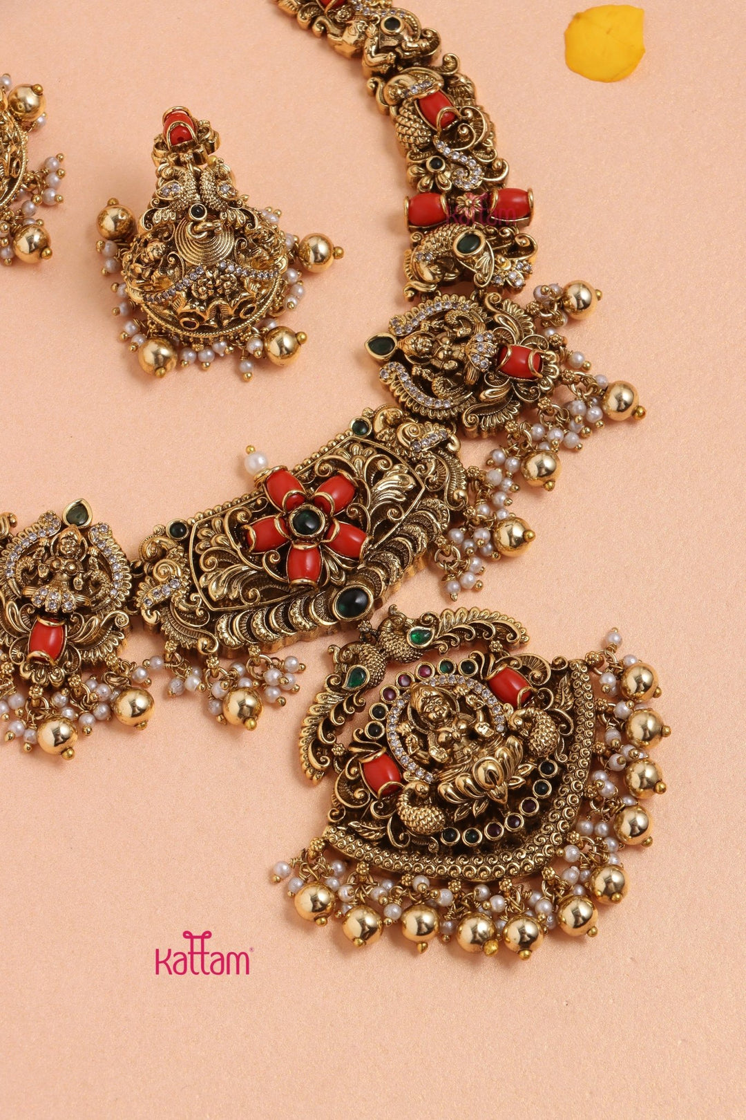 Dharshika - Antique Peacock Coral Necklace - Design 3 - N3326