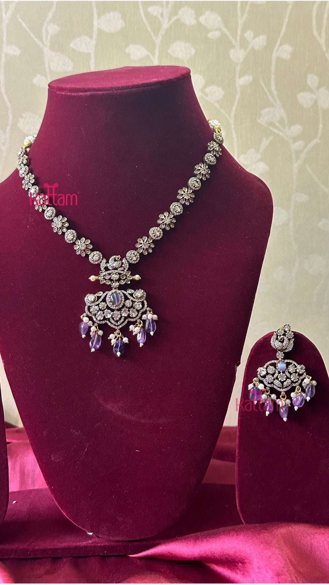 Flora Victorian AD Purple Short Necklace - N5041