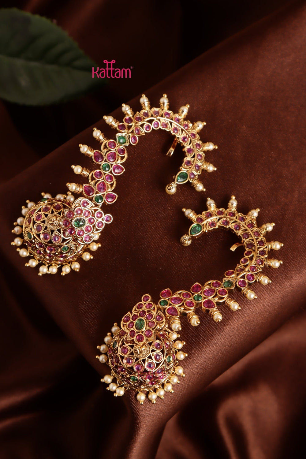 Floral Peacock Pearl Earcuff Jhumka - E1041