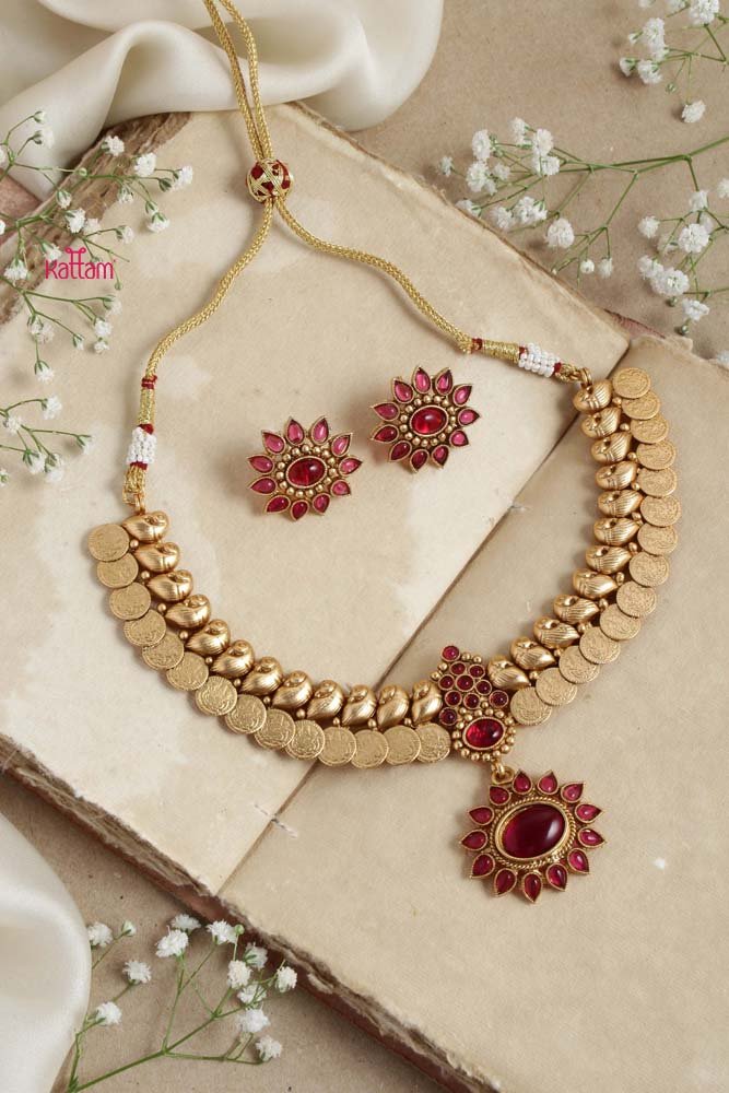 Goddess Coin Peacock Ruby Choker - N2663