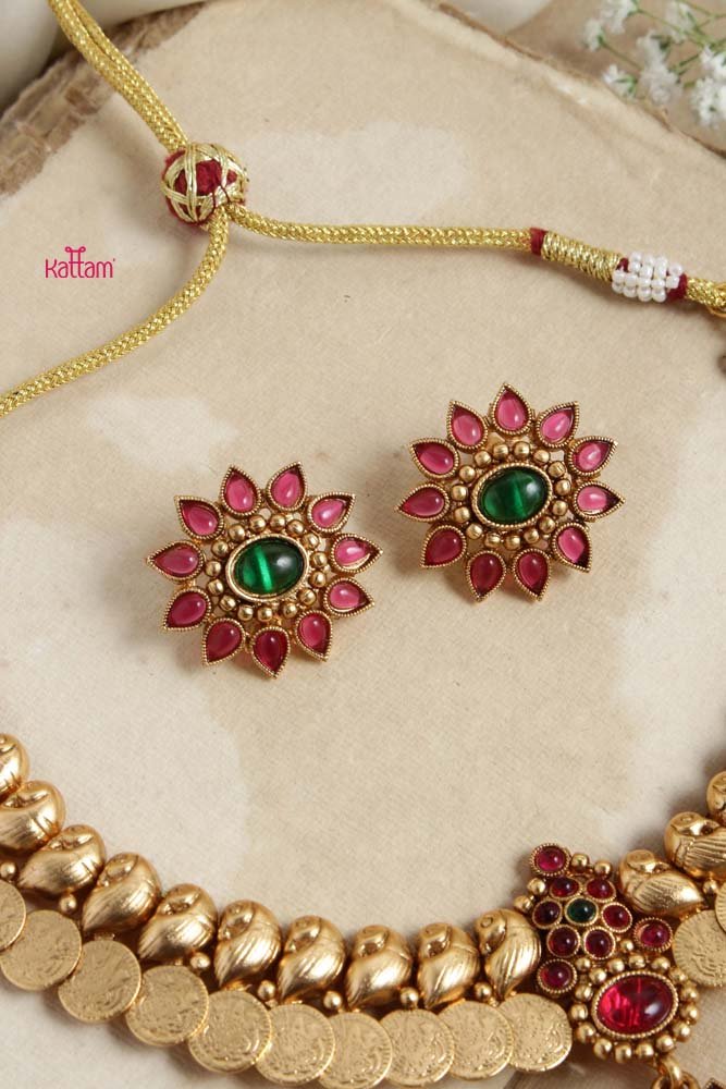 Goddess Coin Peacock RubyGreen Choker - N2664