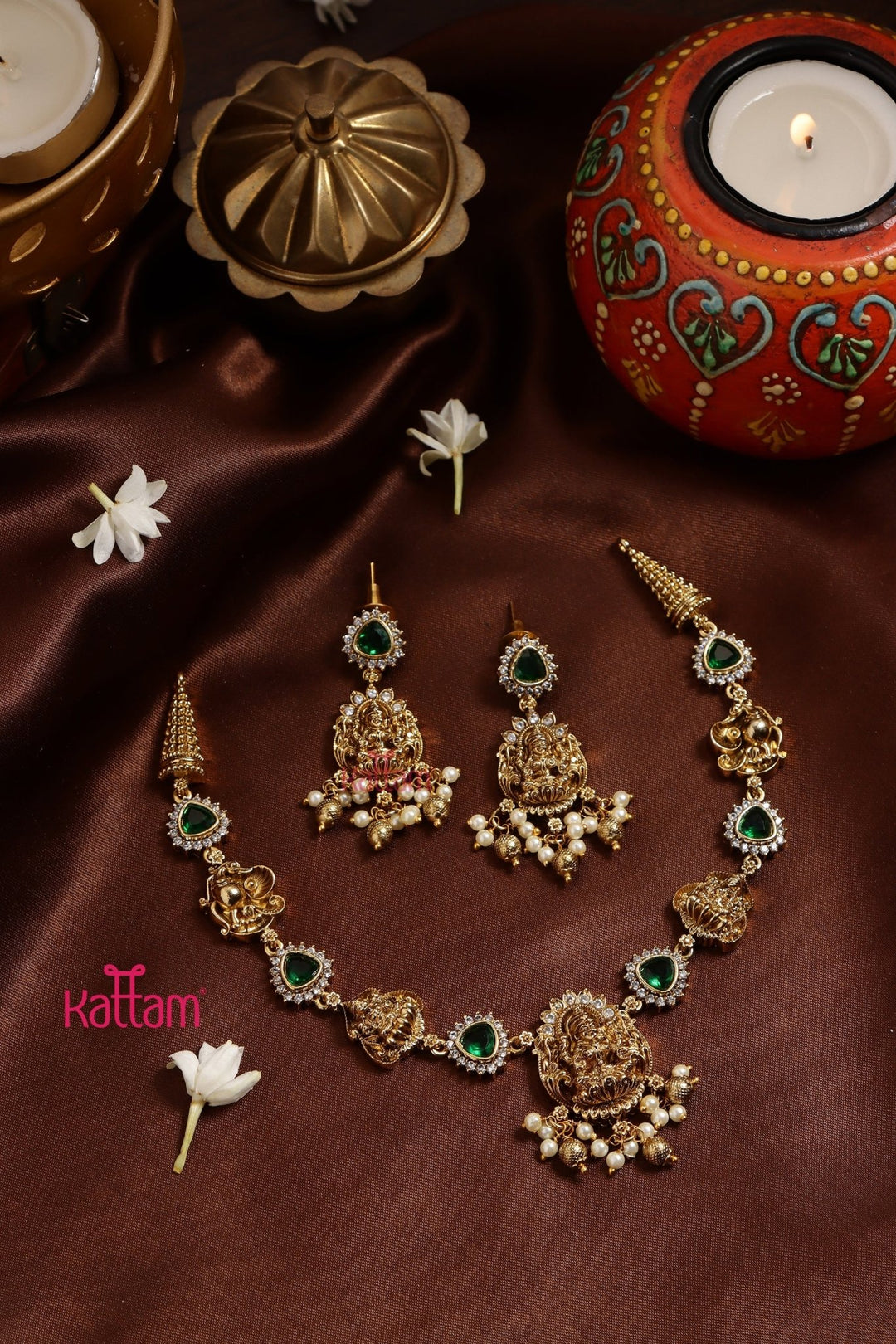 Goddess Lakshmi Green Necklace - N3221