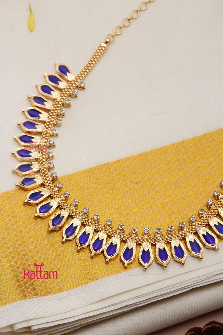 Goldtone Blue Spike Choker ( No Earrings ) - N3187