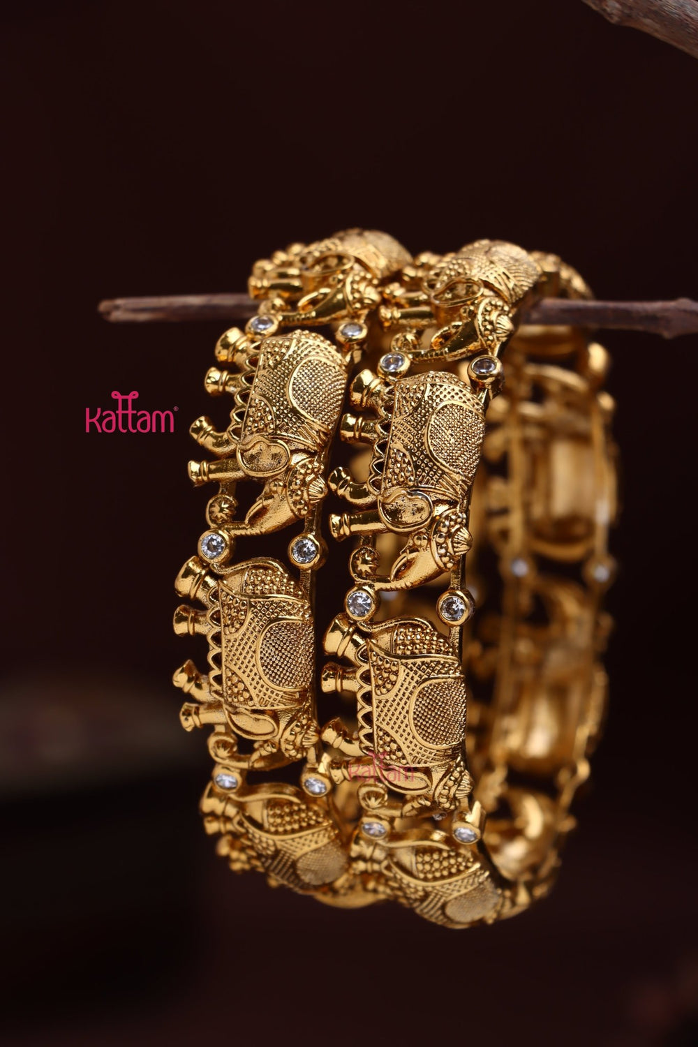 Goldtone Elephant Bangle - White - B579 - V4