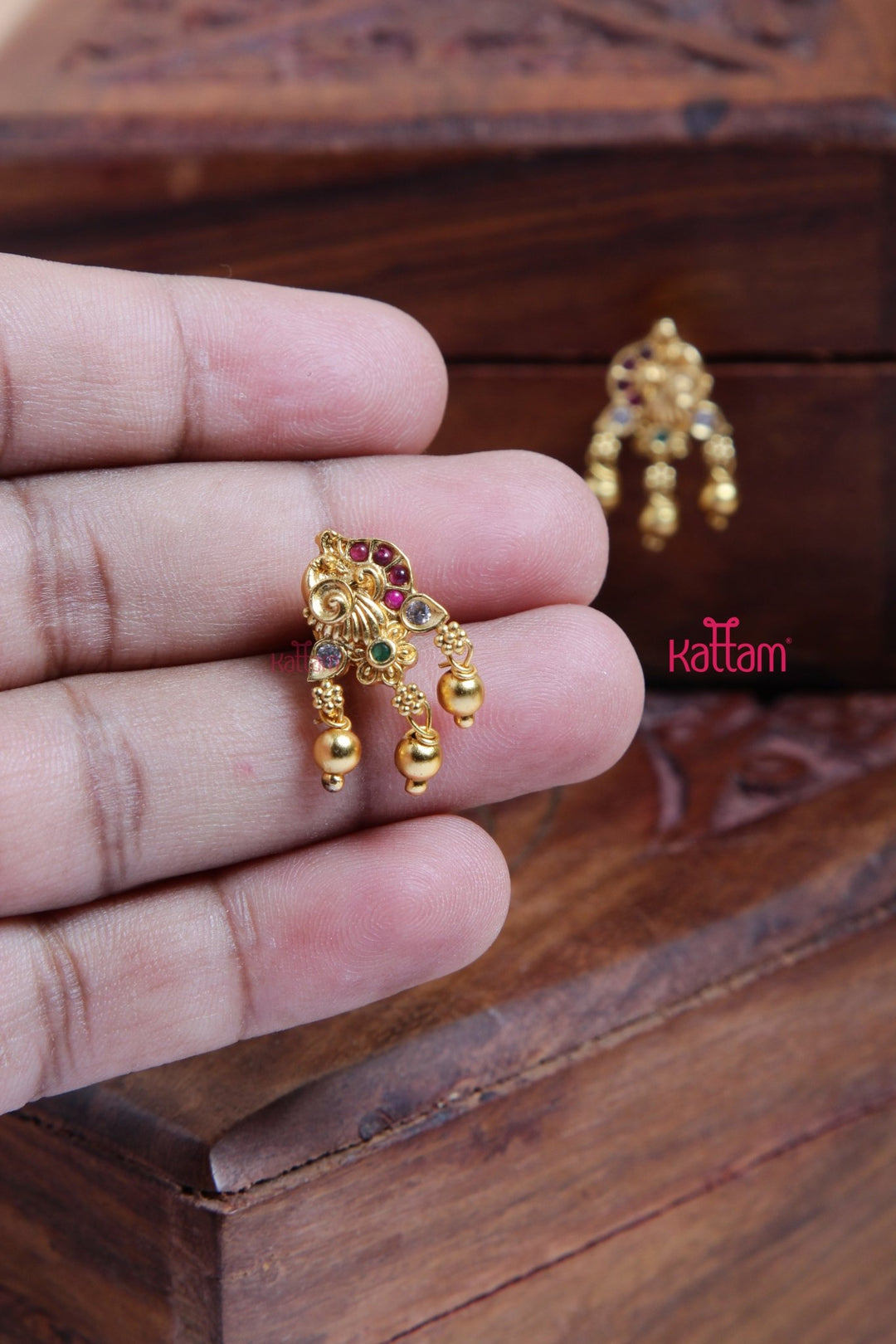 Goldtone Tiny Peacock Drop Earring - E910