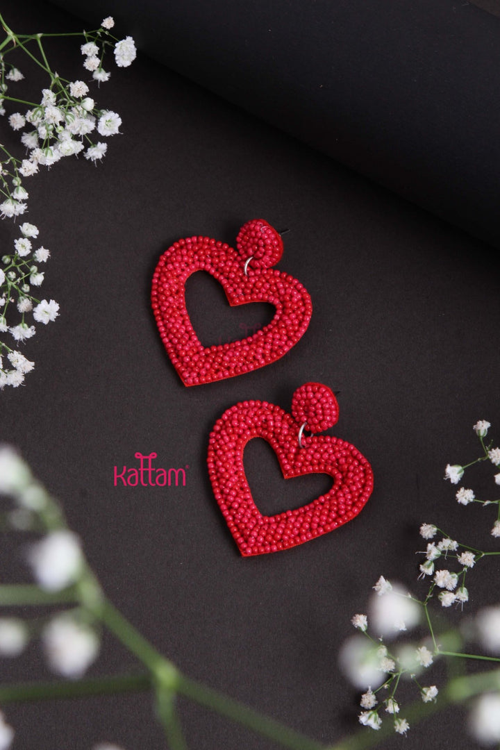 Handcrafts Embroidery Red Heart Earring - E842