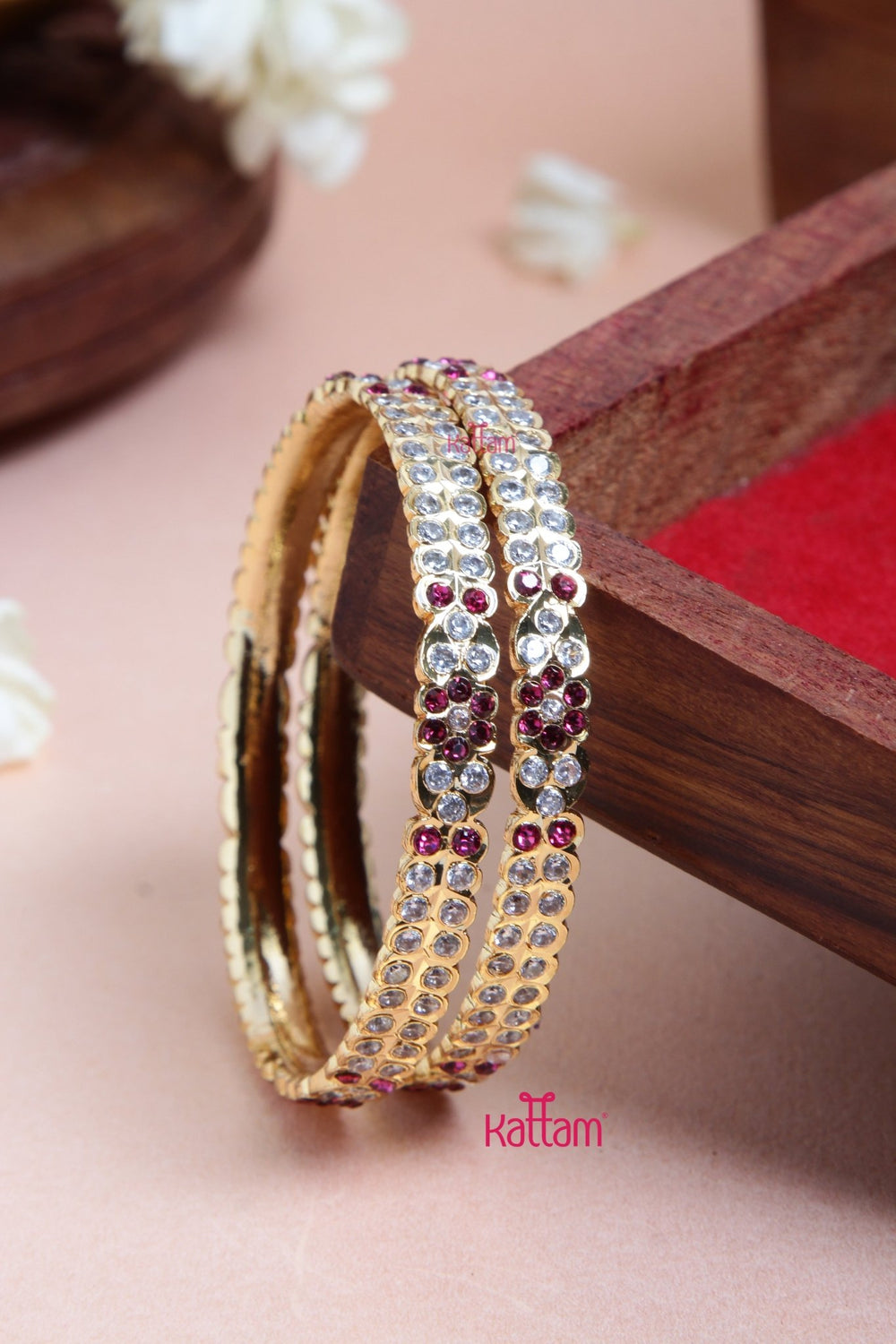 Handsetting Fuchsia Double Line Gati Bangle - B550 - V4