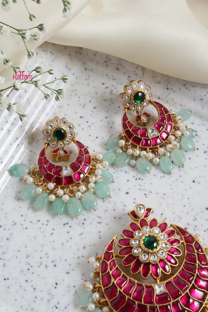 Kundan Jadau Flower Pendant with Earrings ( No Chain ) - P033