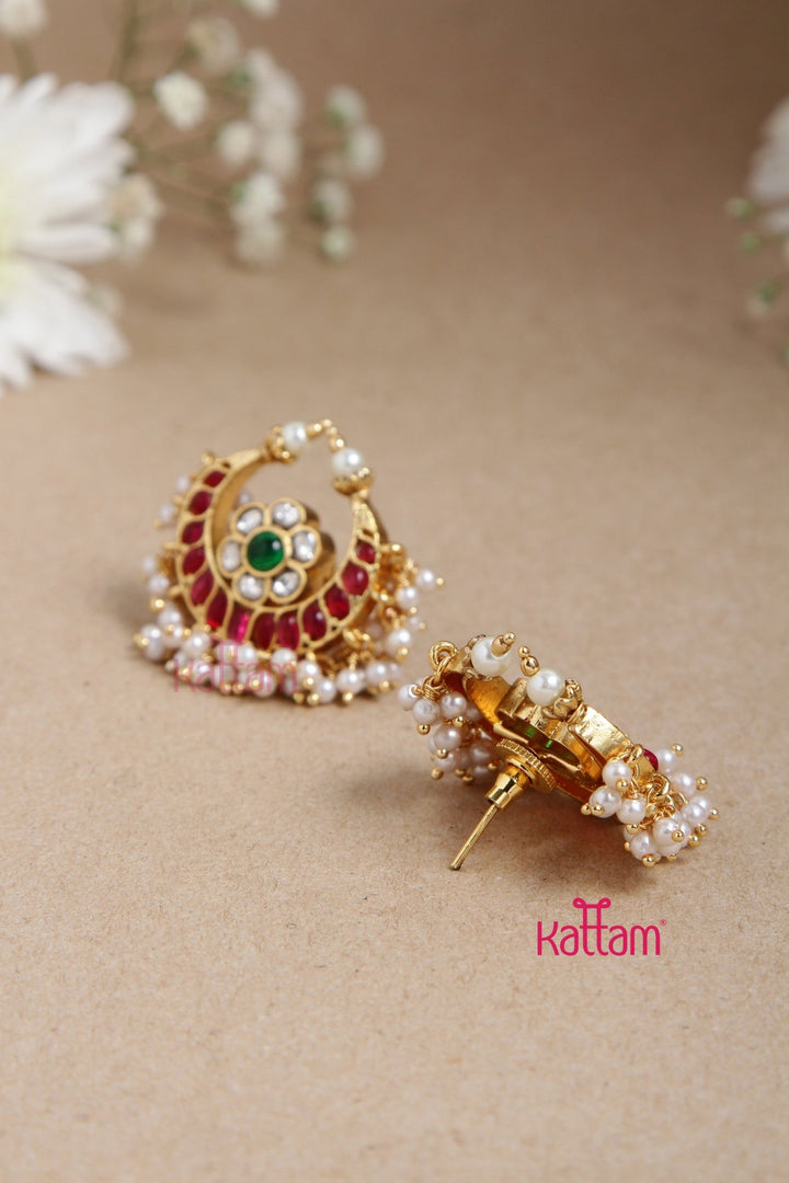 Kundan Ruby Halfmoon Pearl Earring - E872