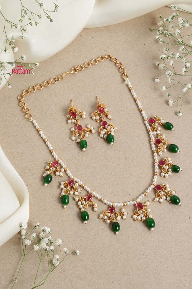 Meenakari Green Pearl Bead Choker - N2658