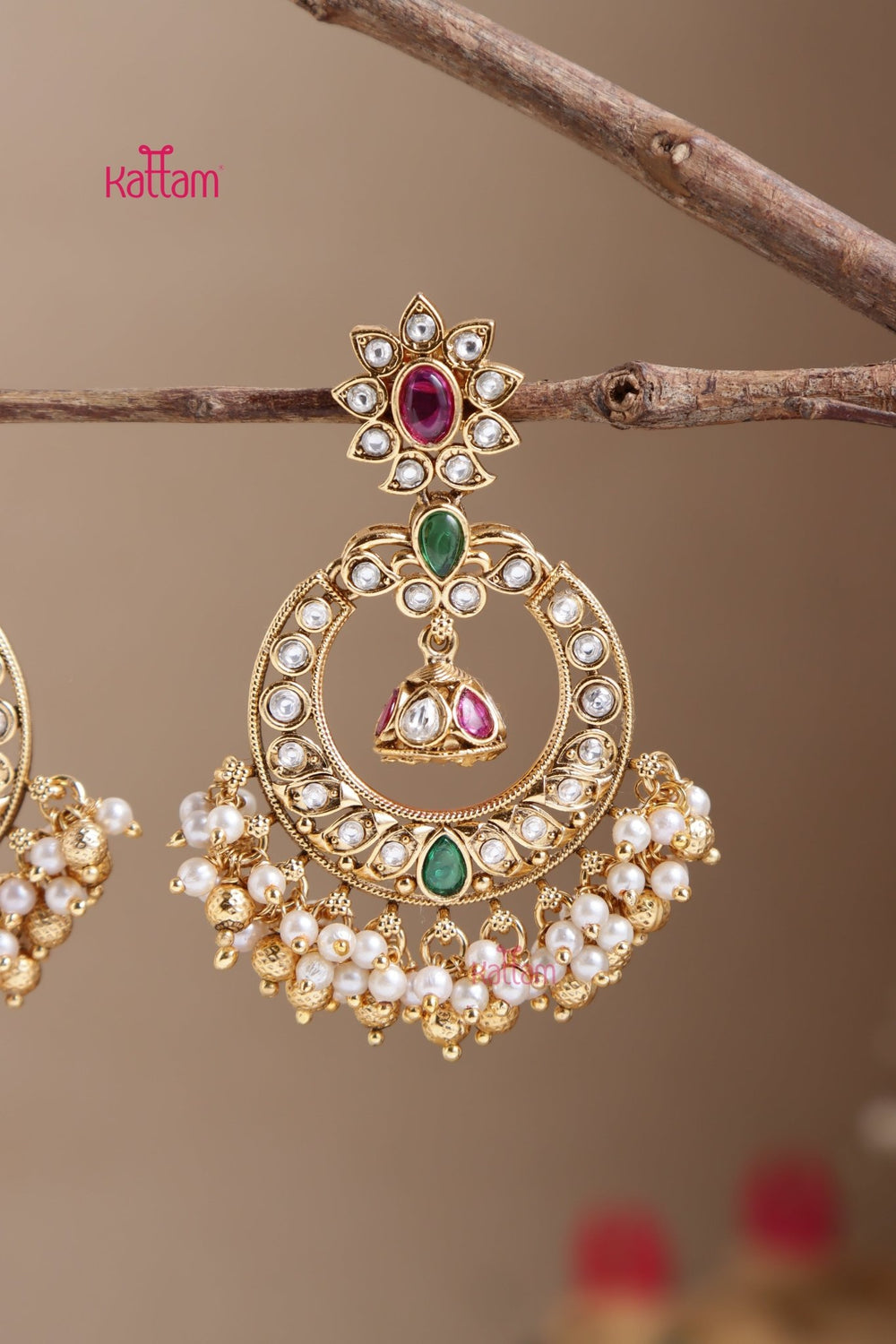 Multi Leafy Chandbali Earring - E1066