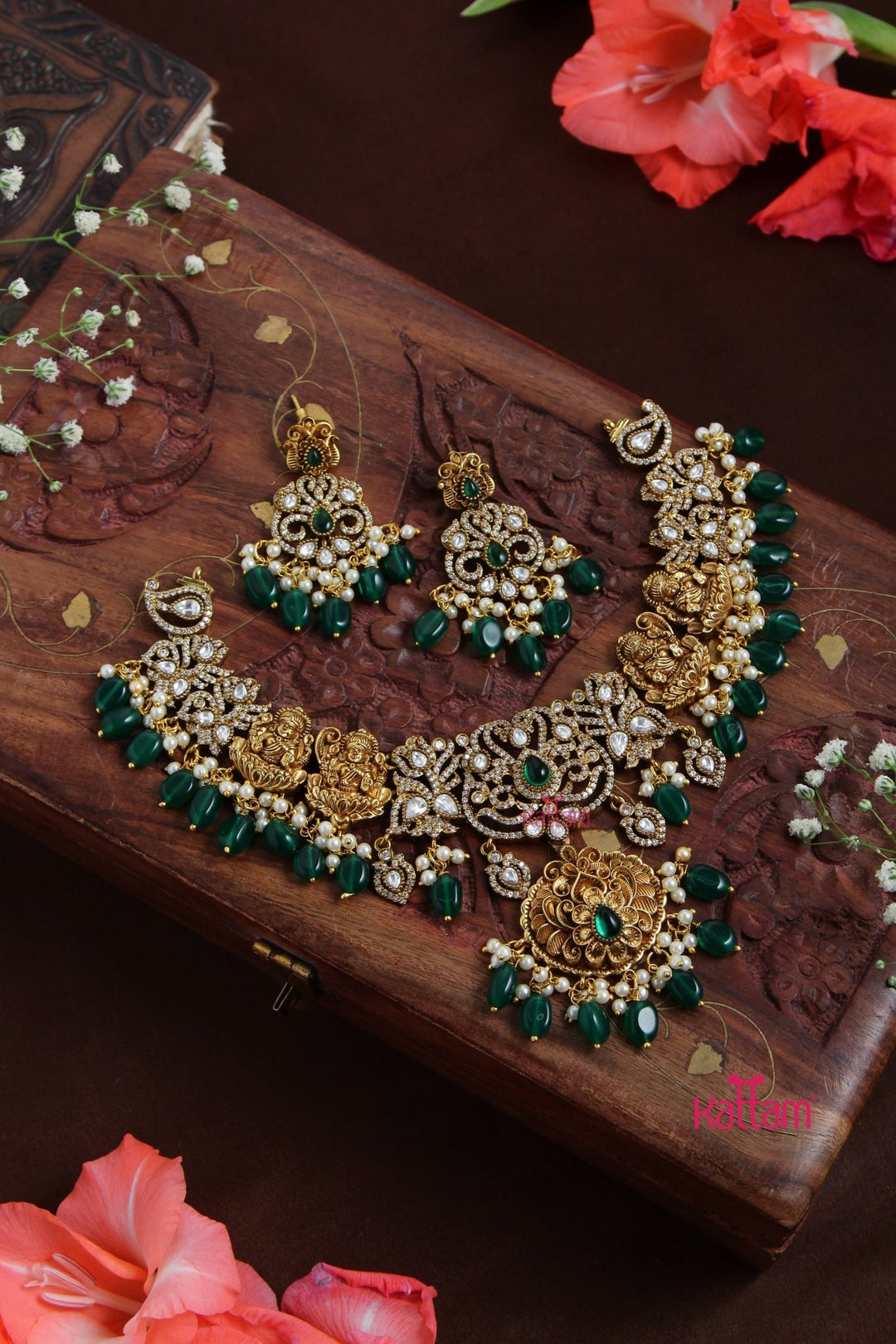 Nathiya - Victorian Goddess Green Necklace - N6109