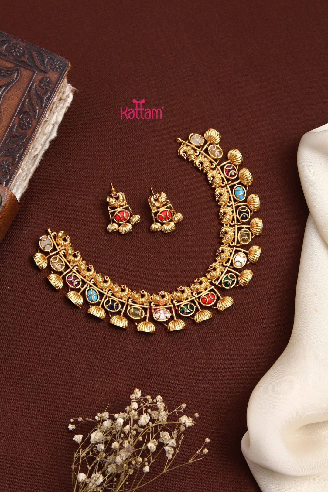 Navarathna Stone Peacock Choker Set - N3505