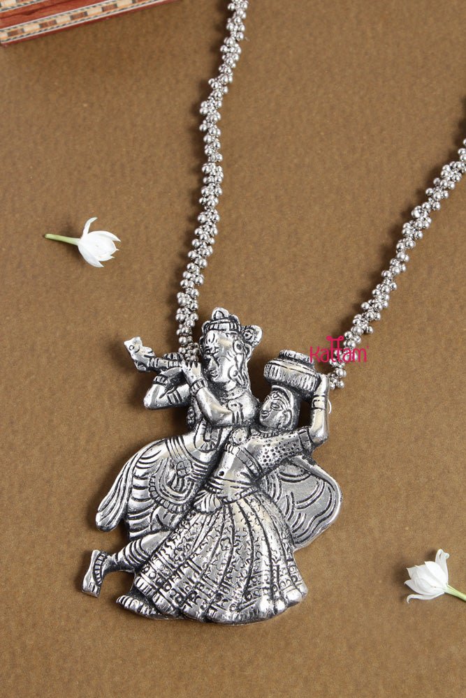 Oxidised Krishna Radhai Pendant Long Chain (No Earring) - N1943