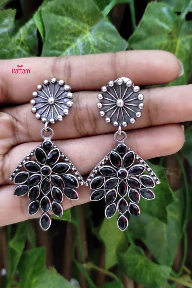 Oxidised Petal Drop Earring - E711