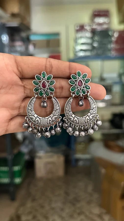 Oxidised Rubygreen Chandbali Earring - E634GR