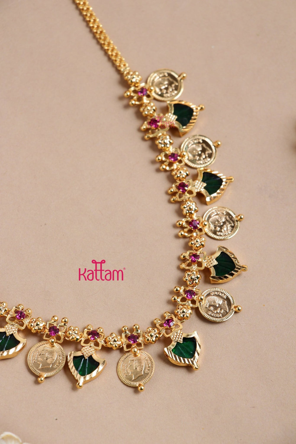 Palakka Green Coin Choker ( No Earrings ) - N3278