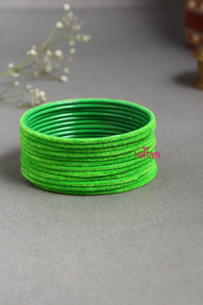 Parrot Green Plain Metal Velvet Bangle - B379 - V4