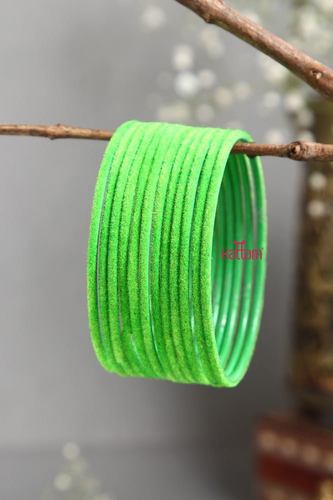 Parrot Green Plain Metal Velvet Bangle - B379 - V4