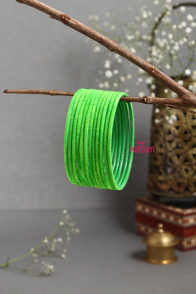 Parrot Green Plain Metal Velvet Bangle - B379 - V4