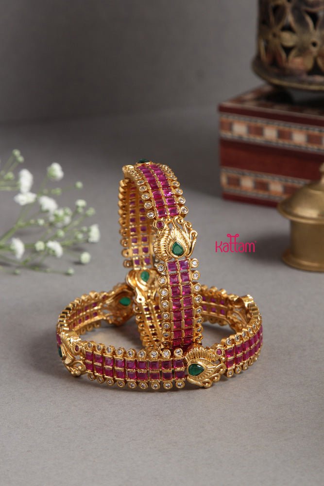 Peacock Festive Ruby Stone Bangle - B404 - V4