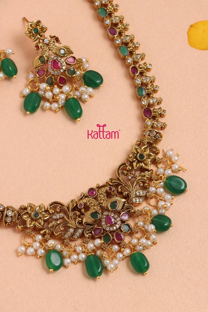 Peacock Floral Pearl Necklace - N3334