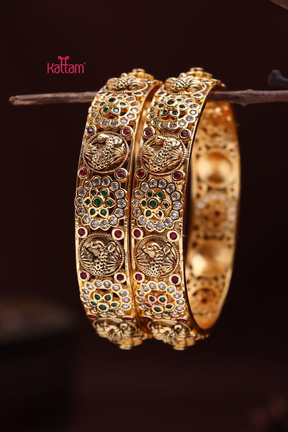 Peacock Floral Stone Bangle - B572 - V4