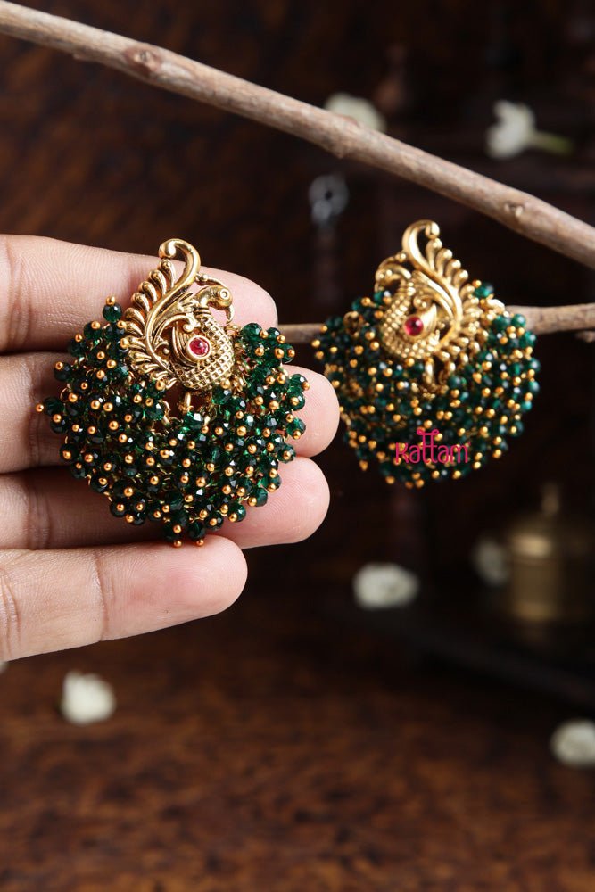 Peacock Green Beaded Earring - E491