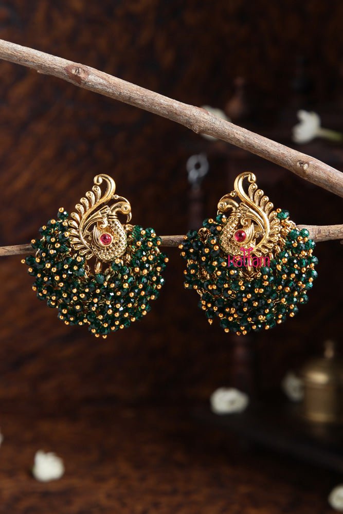 Peacock Green Beaded Earring - E491