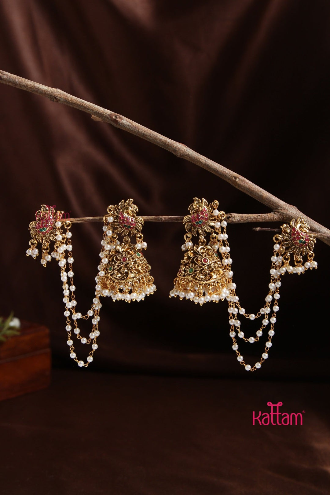 Peacock Pearl Jhumka With Mattal - E937