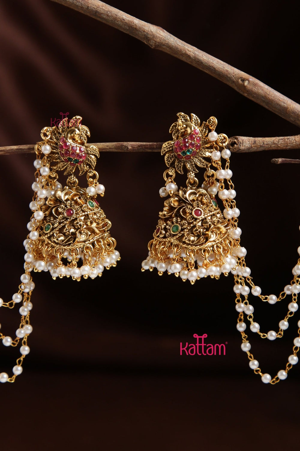 Peacock Pearl Jhumka With Mattal - E937