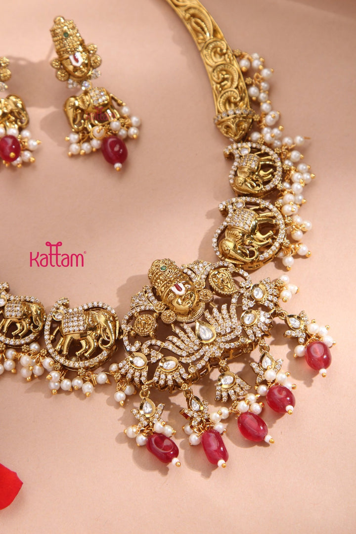 Perumal Engraved Hasli Choker - Ruby - N3345